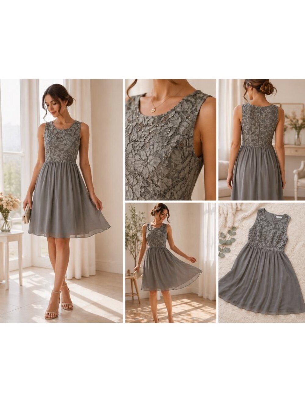 Altar’d State Gray Lace Fit & Flare Dress, Romantic Sleeveless Midi, Size M, EUC - Picture 12 of 12